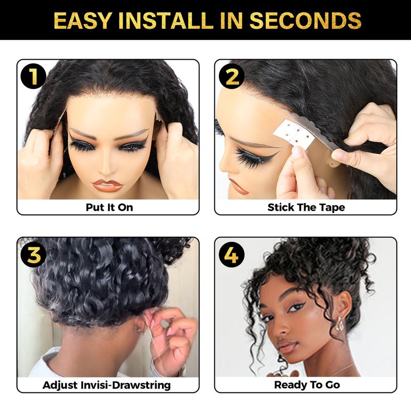 Sale Happening Now:70%OFF🔥Pre-Cut Lace Kinky Straight 360 Full Lace Frontal Glueless Wig With Invisi Drawstring Pre Plucked Human Hair Wig