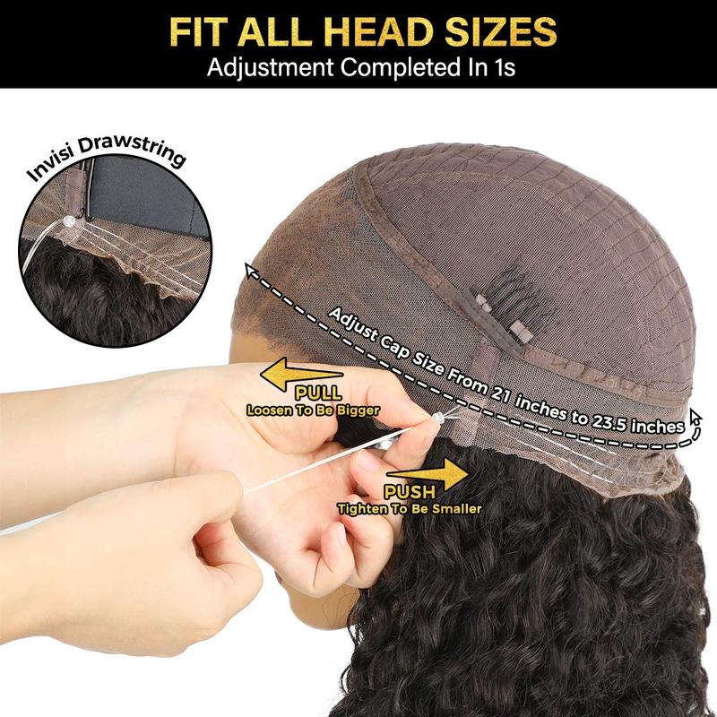 Sale Happening Now:70%OFF🔥Pre-Cut Lace Kinky Straight 360 Full Lace Frontal Glueless Wig With Invisi Drawstring Pre Plucked Human Hair Wig