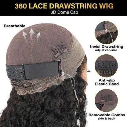 Sale Happening Now:70%OFF🔥Pre-Cut Lace Kinky Straight 360 Full Lace Frontal Glueless Wig With Invisi Drawstring Pre Plucked Human Hair Wig